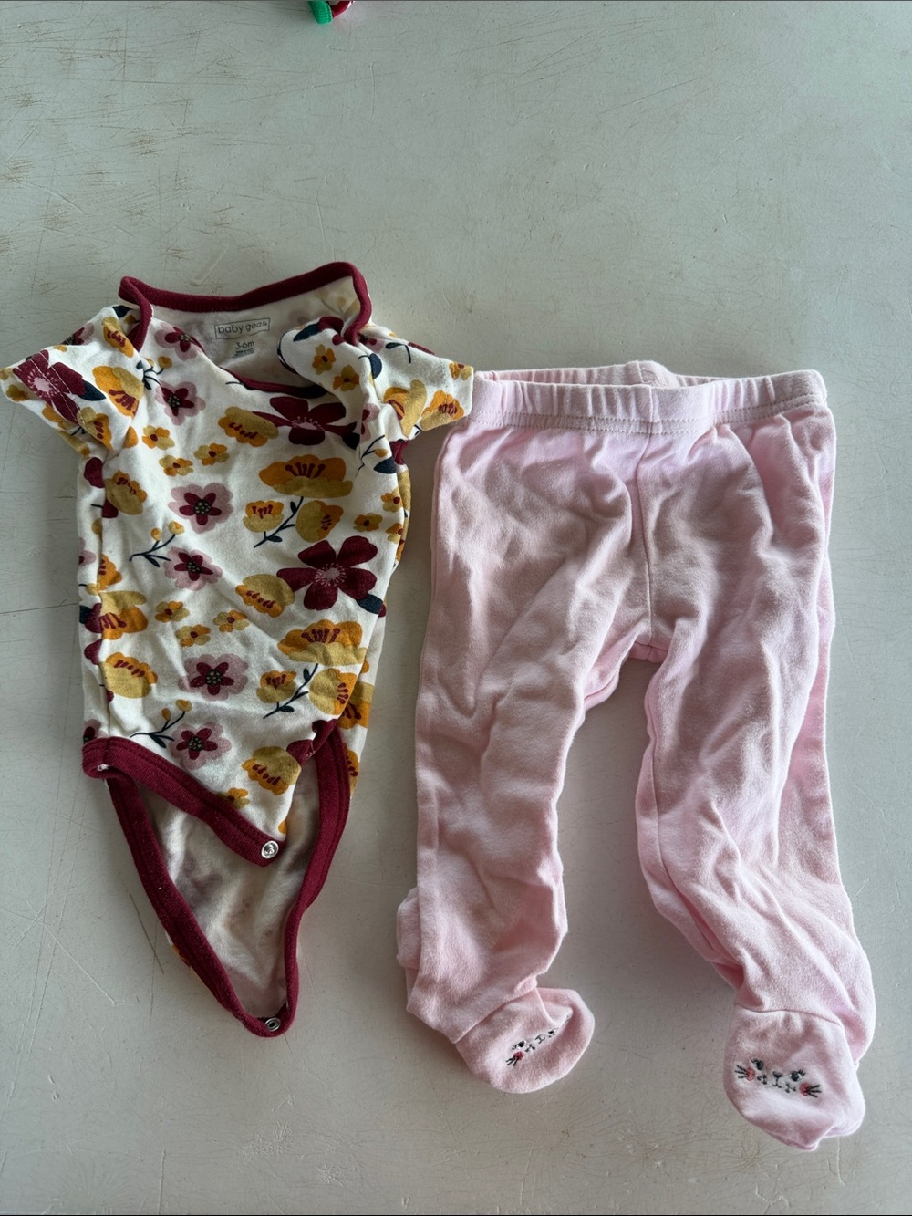 Baby Gear Floral Bodysuit & Pink Footed Pants Set - Burgundy Trim